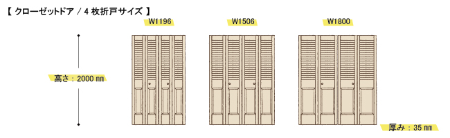 クローゼットドア　4枚折戸サイズ展開
